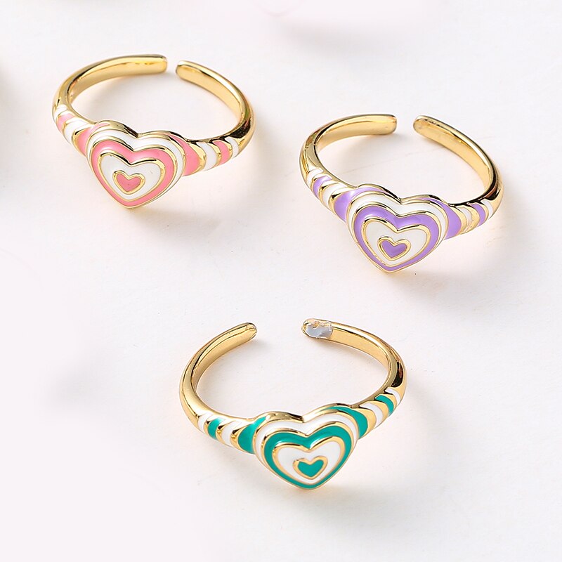 Geometric Enamel Heart Ring