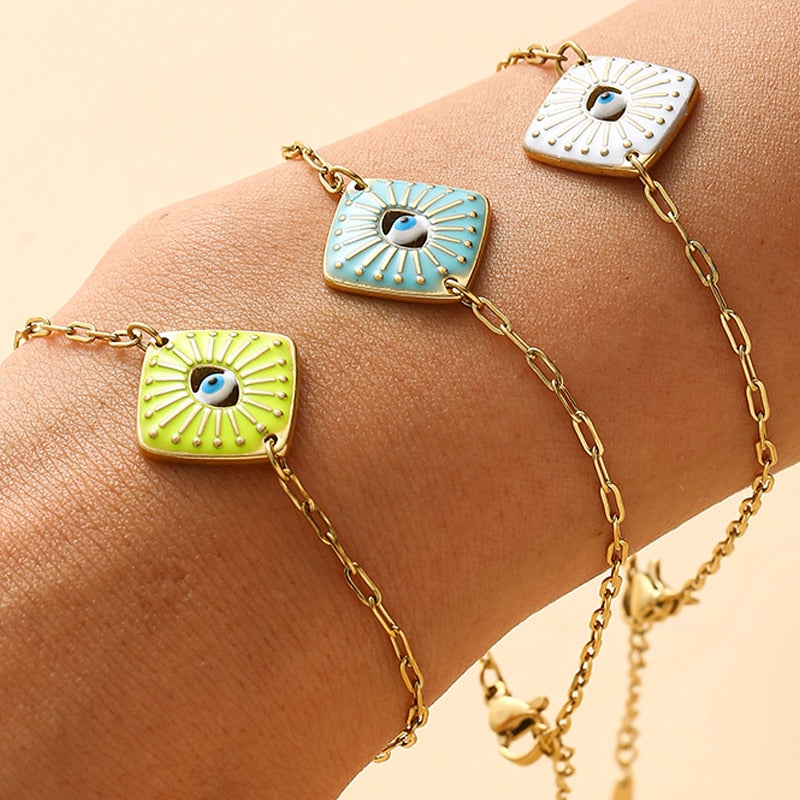 Boho Square Enamel Evil Blue Eyes Bracelet