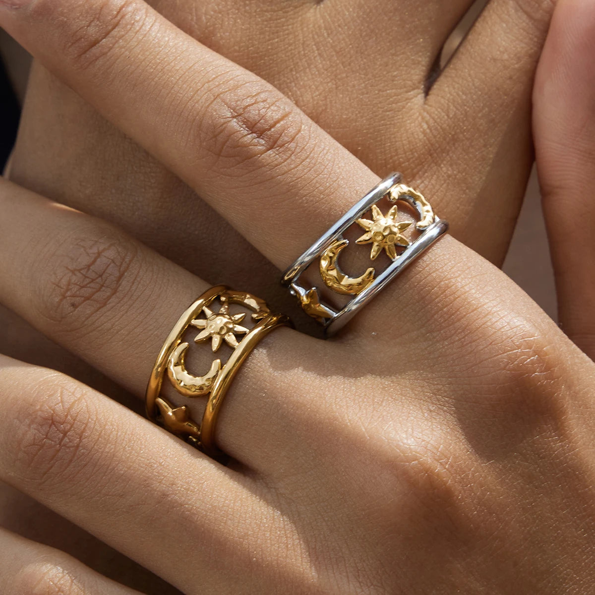 18K Gold Plated Star Moon Ring