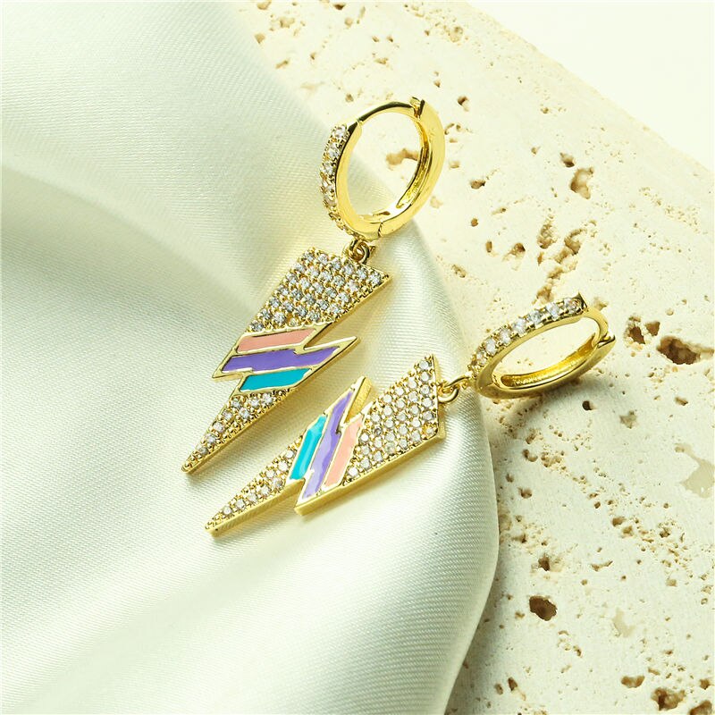 Zircon Retro Lightning Pendant Drop Earrings