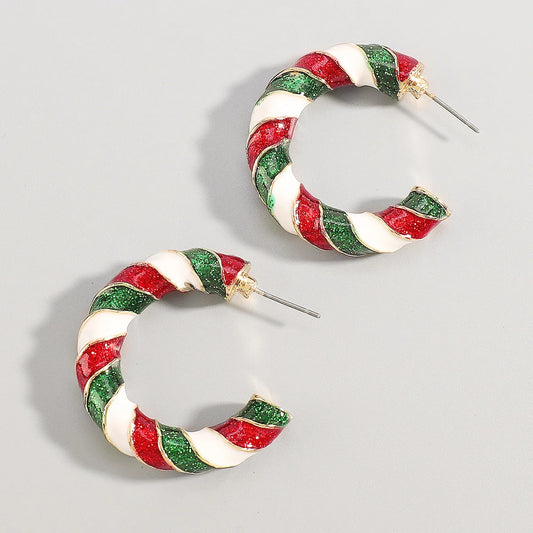 Enamel Candy Cane Hoops