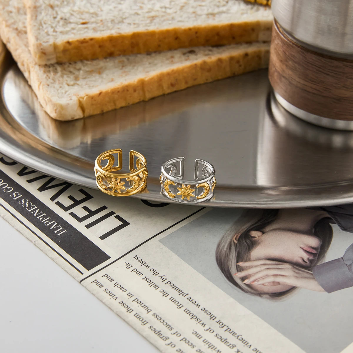 18K Gold Plated Star Moon Ring