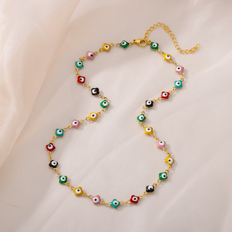 Dainty Enamel Evil Eye Choker Necklace