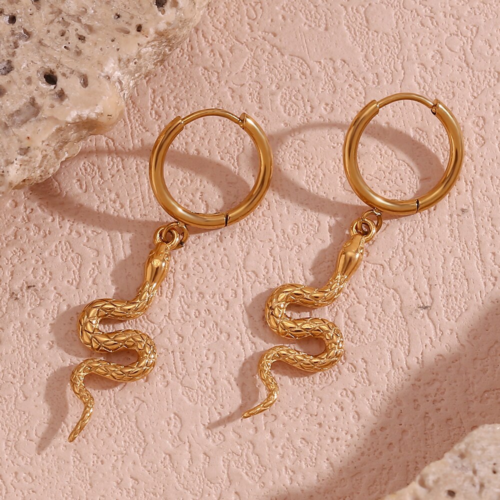 Snake Pendant Hoop Earrings