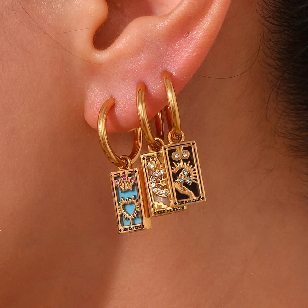 Tarot Card Hoop Earrings 18K Gold Plated