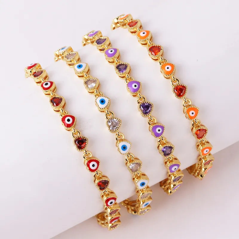 18K Gold Plated Heart Evil Eye Charm Bracelet