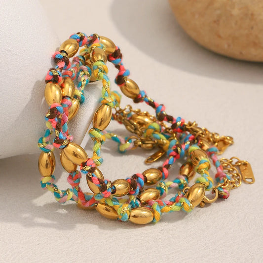 Mixed Colour Rope Bead Bracelet 18K Gold Plated