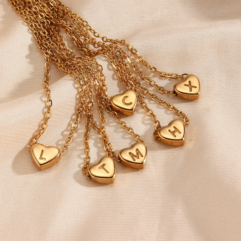 18k Gold Plated Mini Heart Letter Pendant Necklace