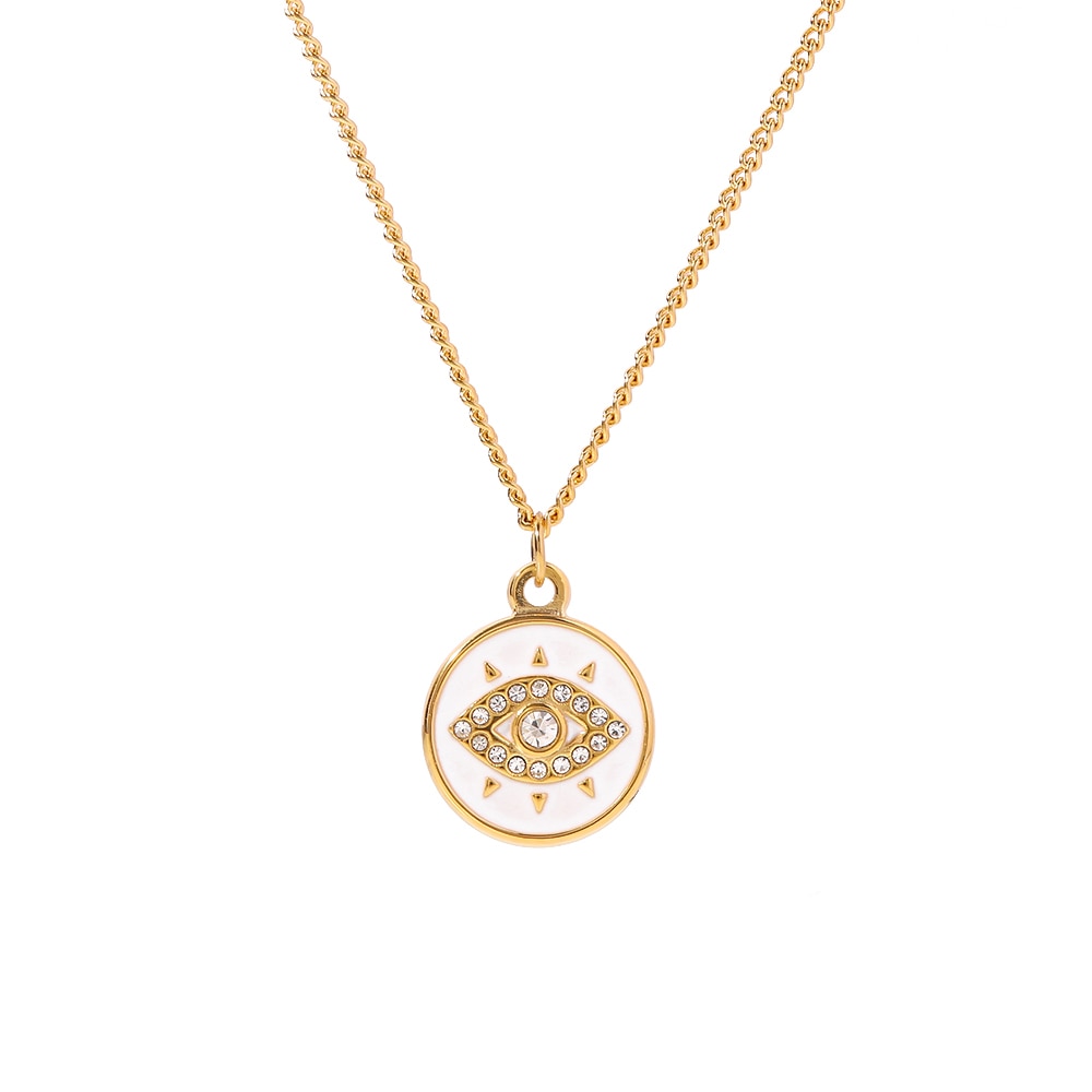 Enamel Disc Evil Eye Pendant Necklace