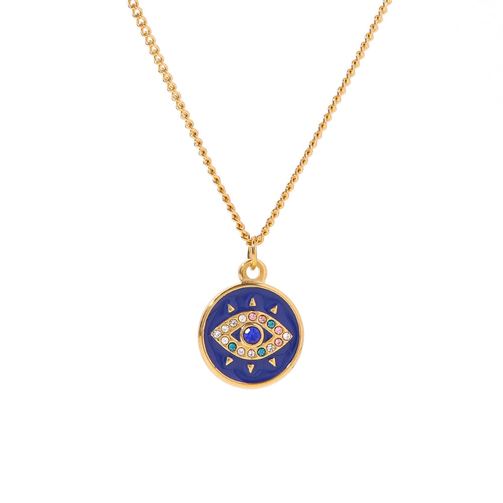 Enamel Disc Evil Eye Pendant Necklace