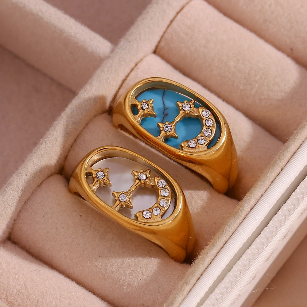 Moon & Stars Signet Ring