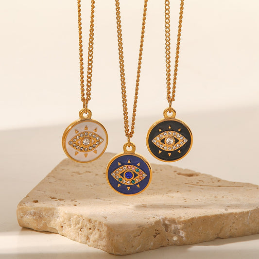 Enamel Disc Evil Eye Pendant Necklace