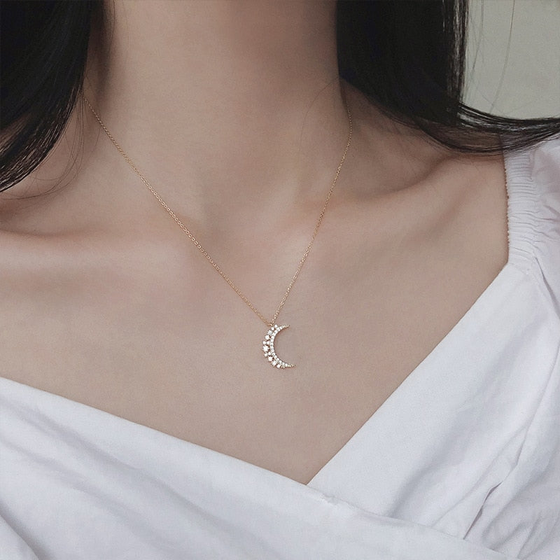 Sterling Silver Pavé Crystal Moon Pendant