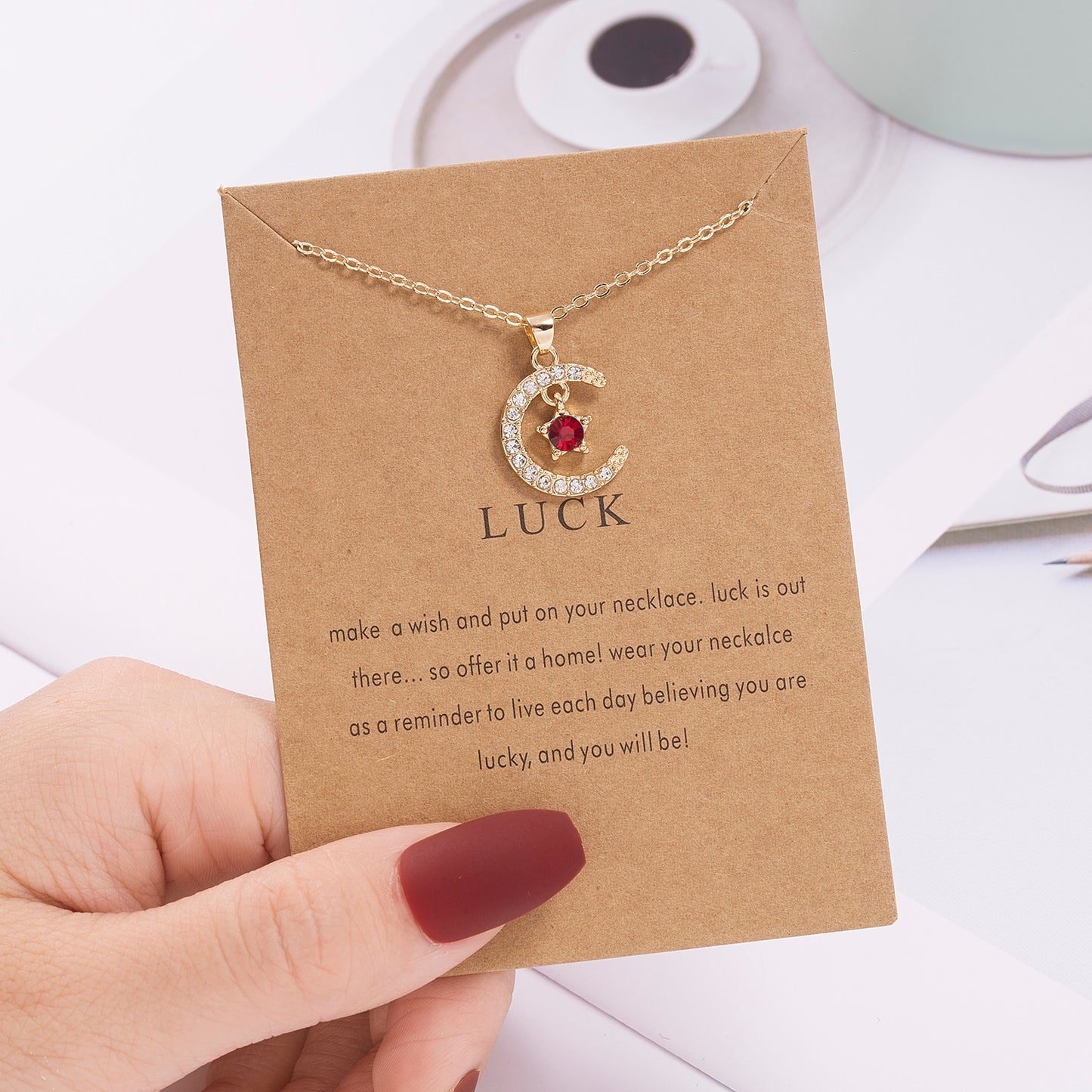 Crescent Moon Star Birthstone Necklace