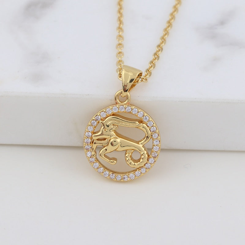 Round Pave Zodiac Necklace