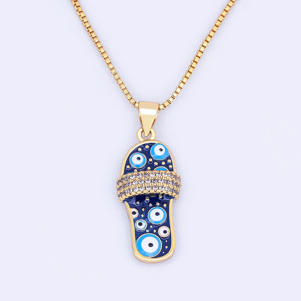 Pave Slipper Evil Eye Pendant Necklace