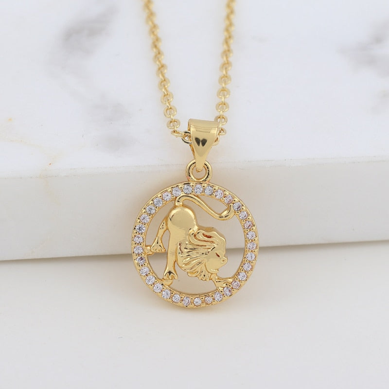 Round Pave Zodiac Necklace