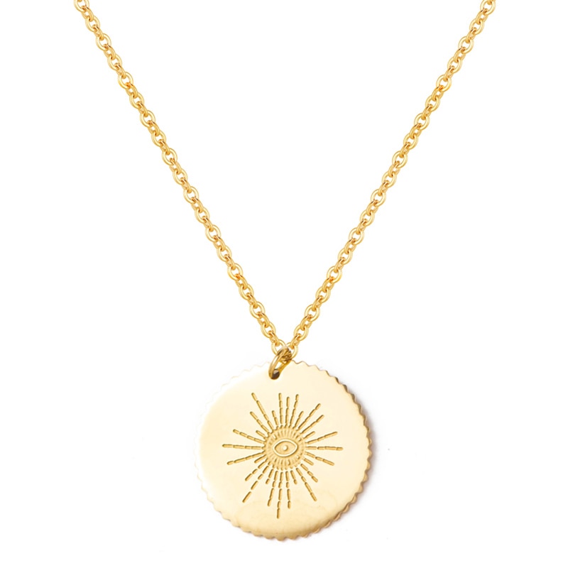 Sun Evil Eye Disc Pendant Necklace