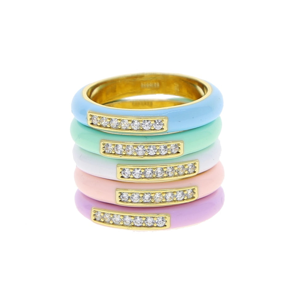 Gold Plated Pastel Enamel Zircon Rings