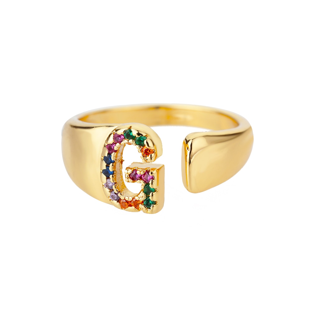 Rainbow Zircon Initial Ring