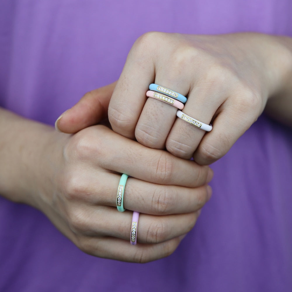 Gold Plated Pastel Enamel Zircon Rings