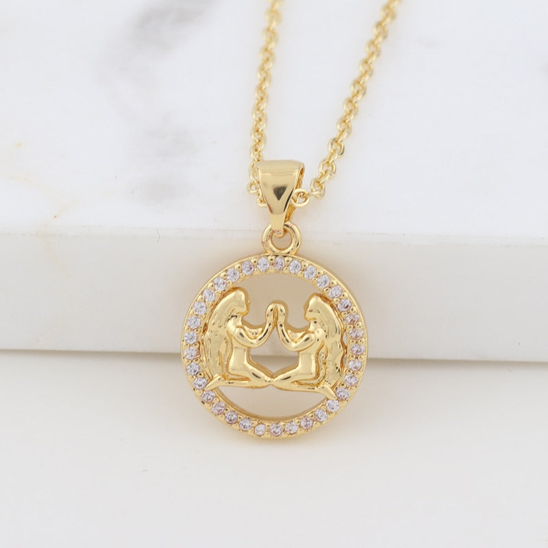 Round Pave Zodiac Necklace