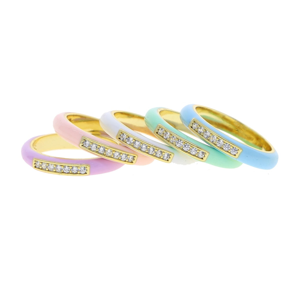 Gold Plated Pastel Enamel Zircon Rings