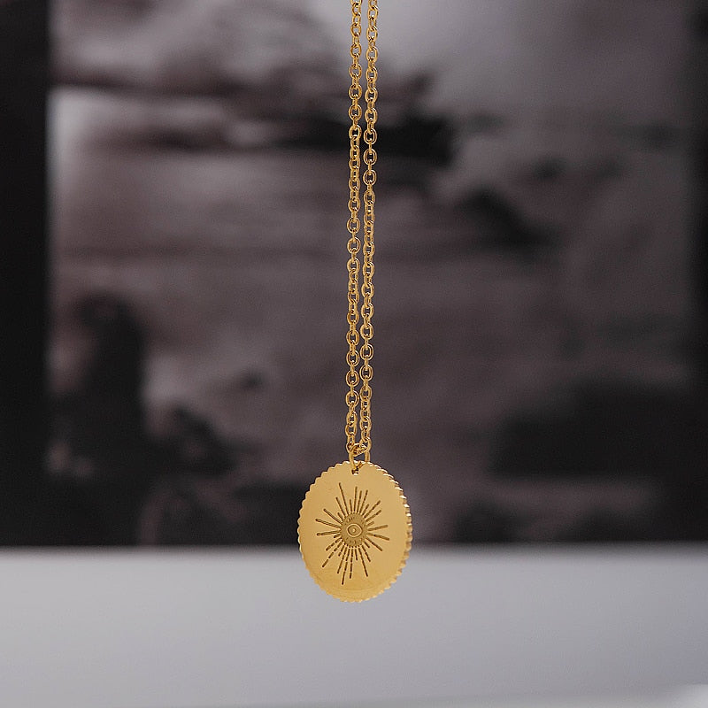 Sun Evil Eye Disc Pendant Necklace