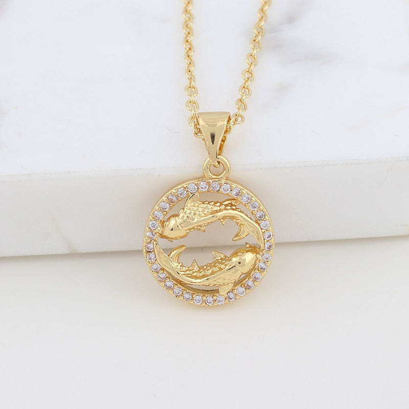 Round Pave Zodiac Necklace