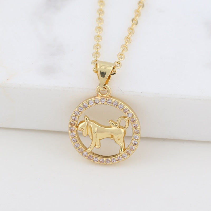 Round Pave Zodiac Necklace