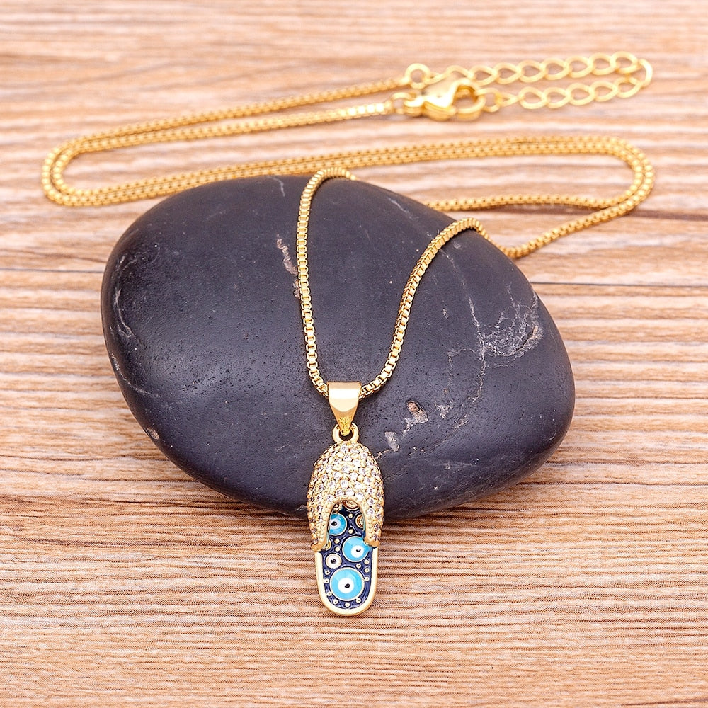 Pave Slipper Evil Eye Pendant Necklace