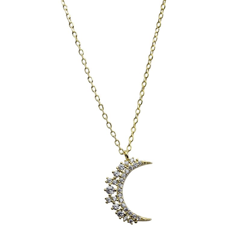 Sterling Silver Pavé Crystal Moon Pendant