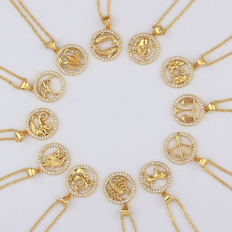 Round Pave Zodiac Necklace