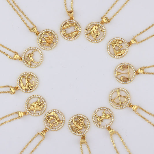 Round Pave Zodiac Necklace