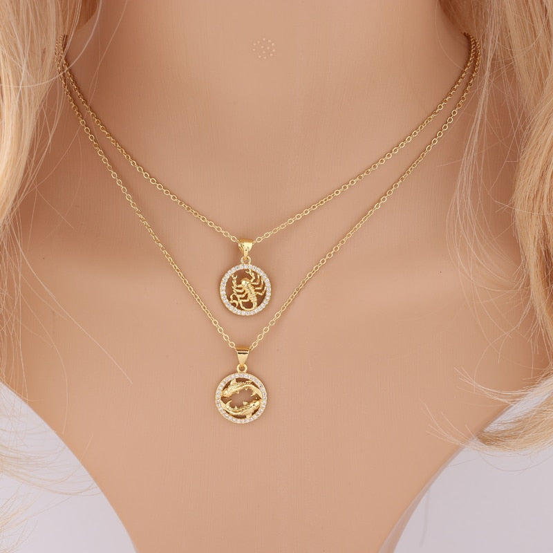 Round Pave Zodiac Necklace