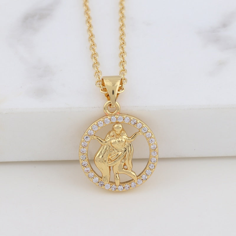 Round Pave Zodiac Necklace