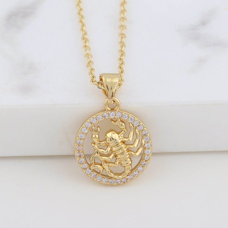 Round Pave Zodiac Necklace