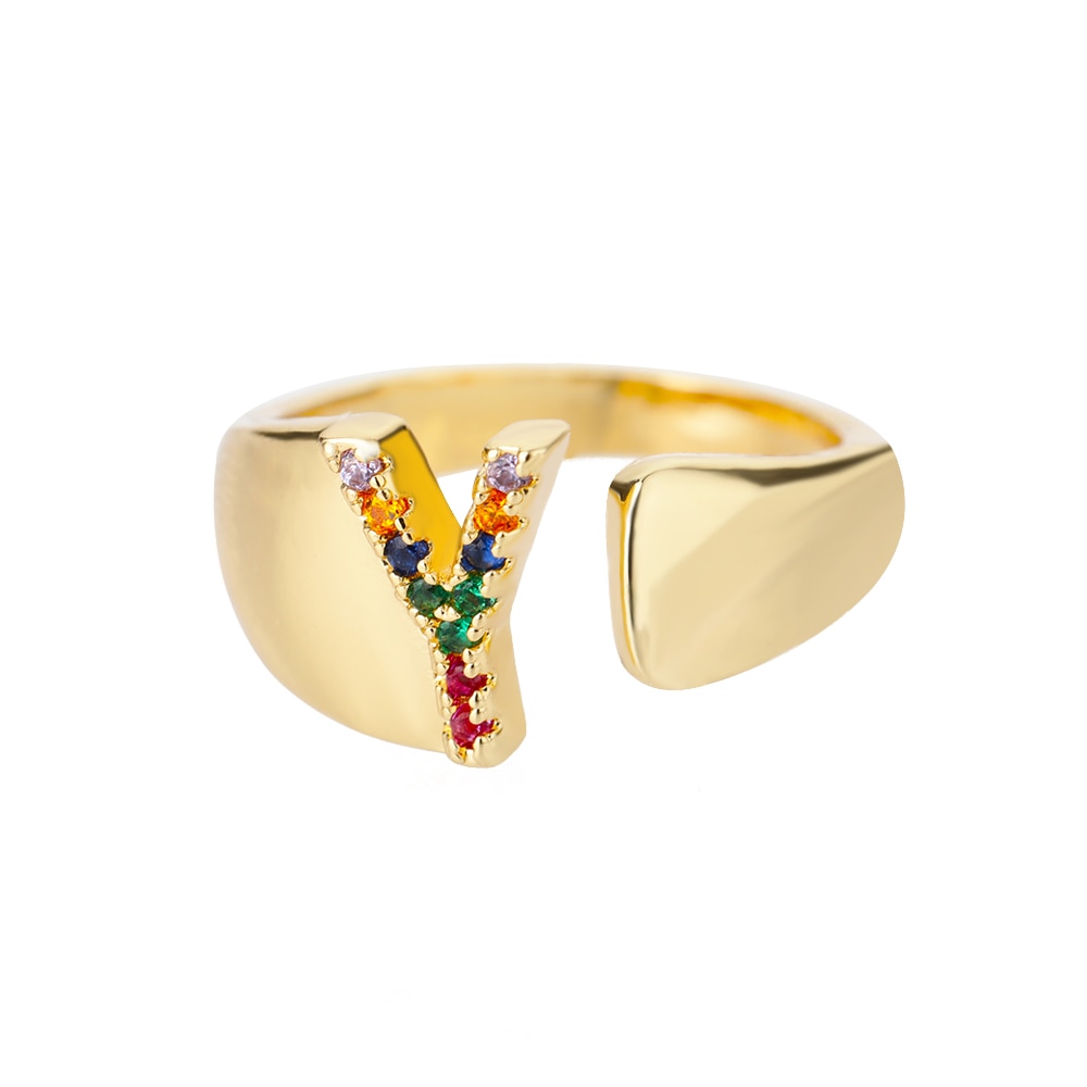 Rainbow Zircon Initial Ring