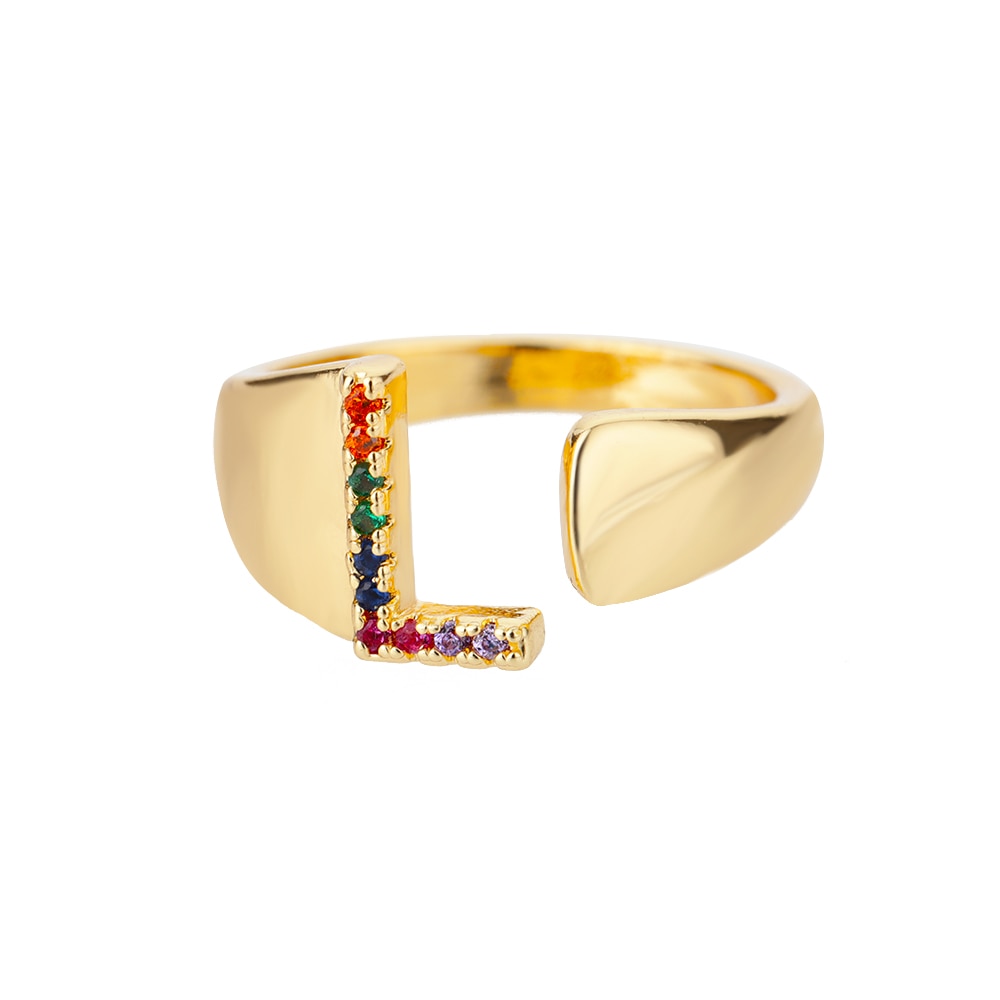 Rainbow Zircon Initial Ring