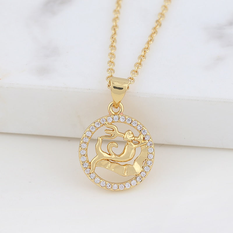 Round Pave Zodiac Necklace