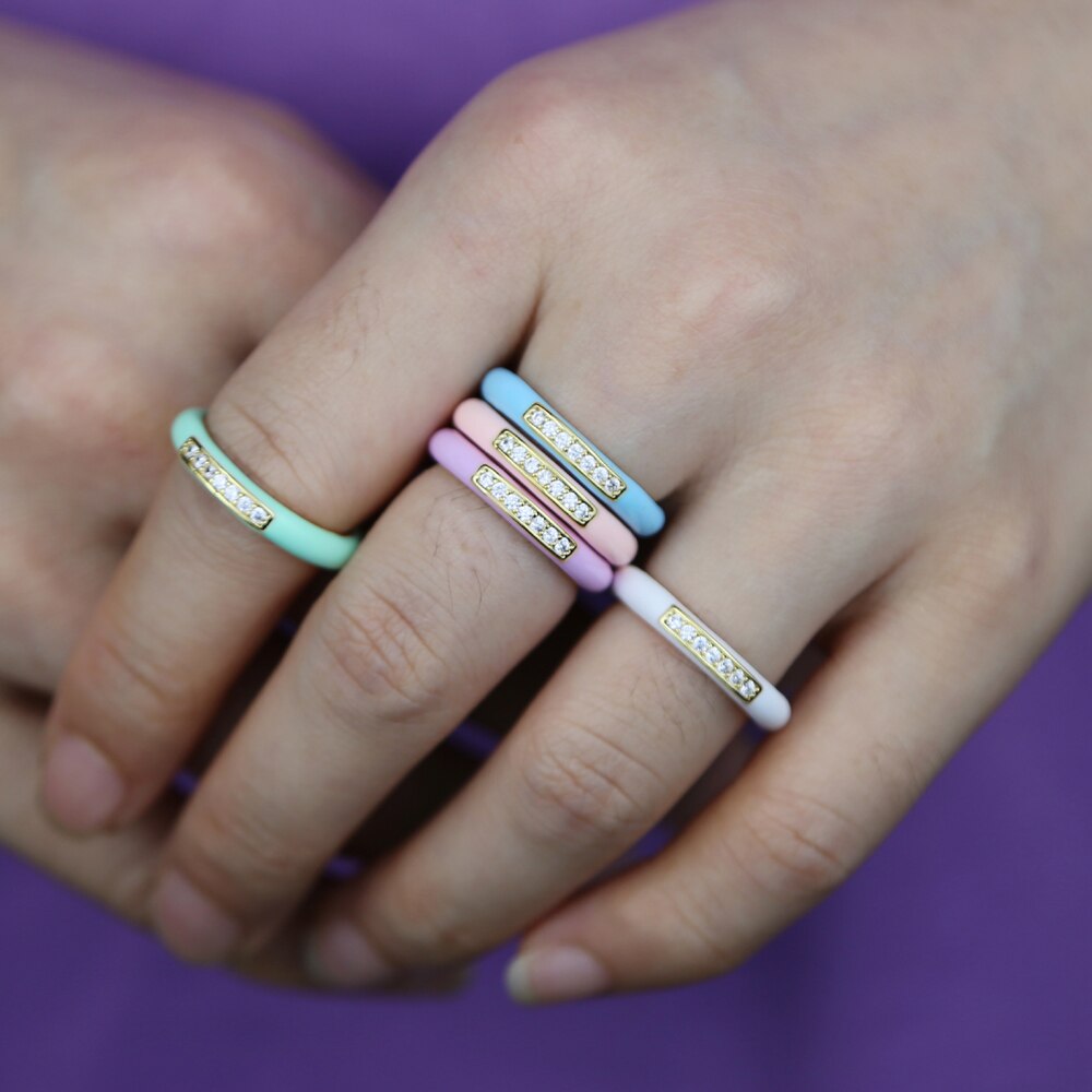 Gold Plated Pastel Enamel Zircon Rings