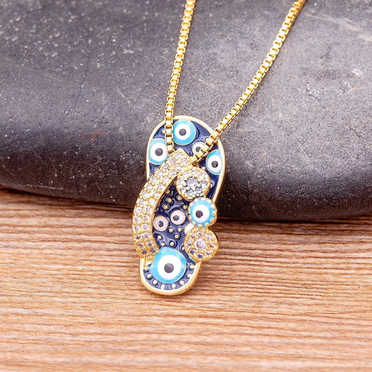 Pave Slipper Evil Eye Pendant Necklace