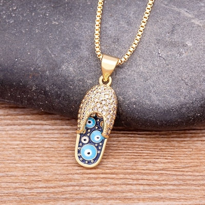 Pave Slipper Evil Eye Pendant Necklace