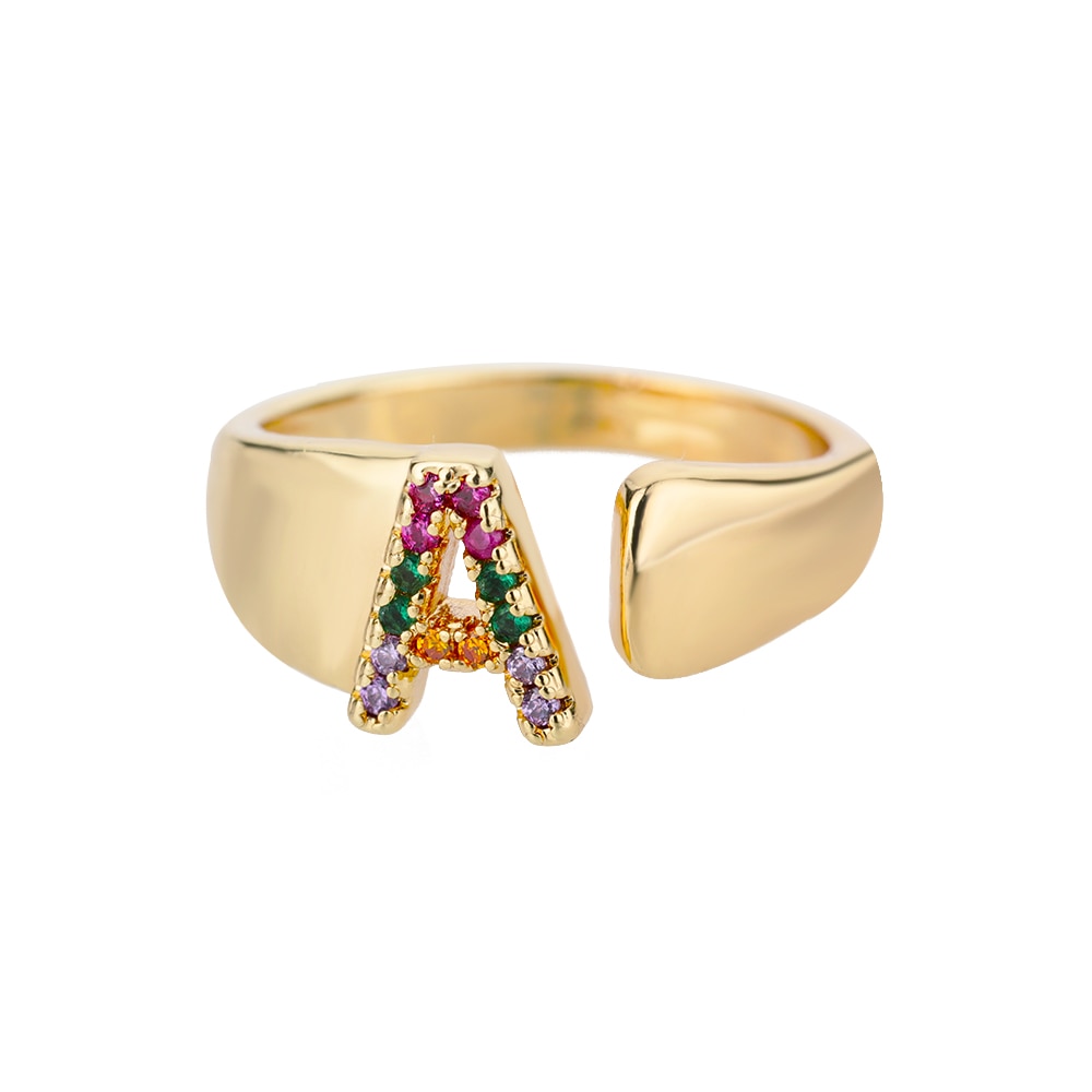 Rainbow Zircon Initial Ring