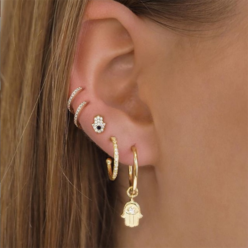 Sterling Silver Mini Hamsa Hand Studs