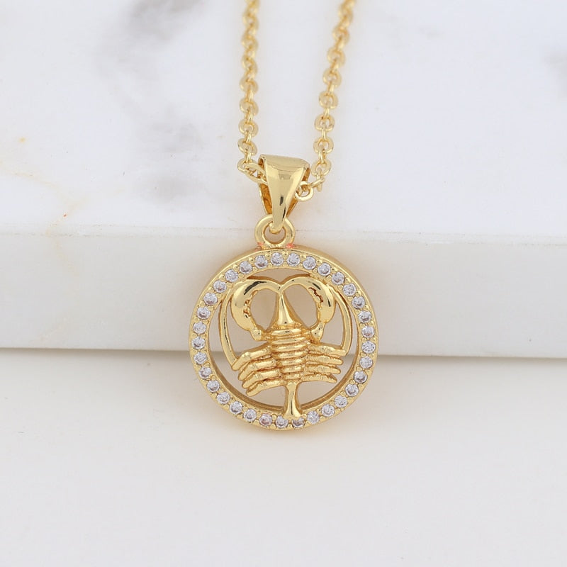 Round Pave Zodiac Necklace