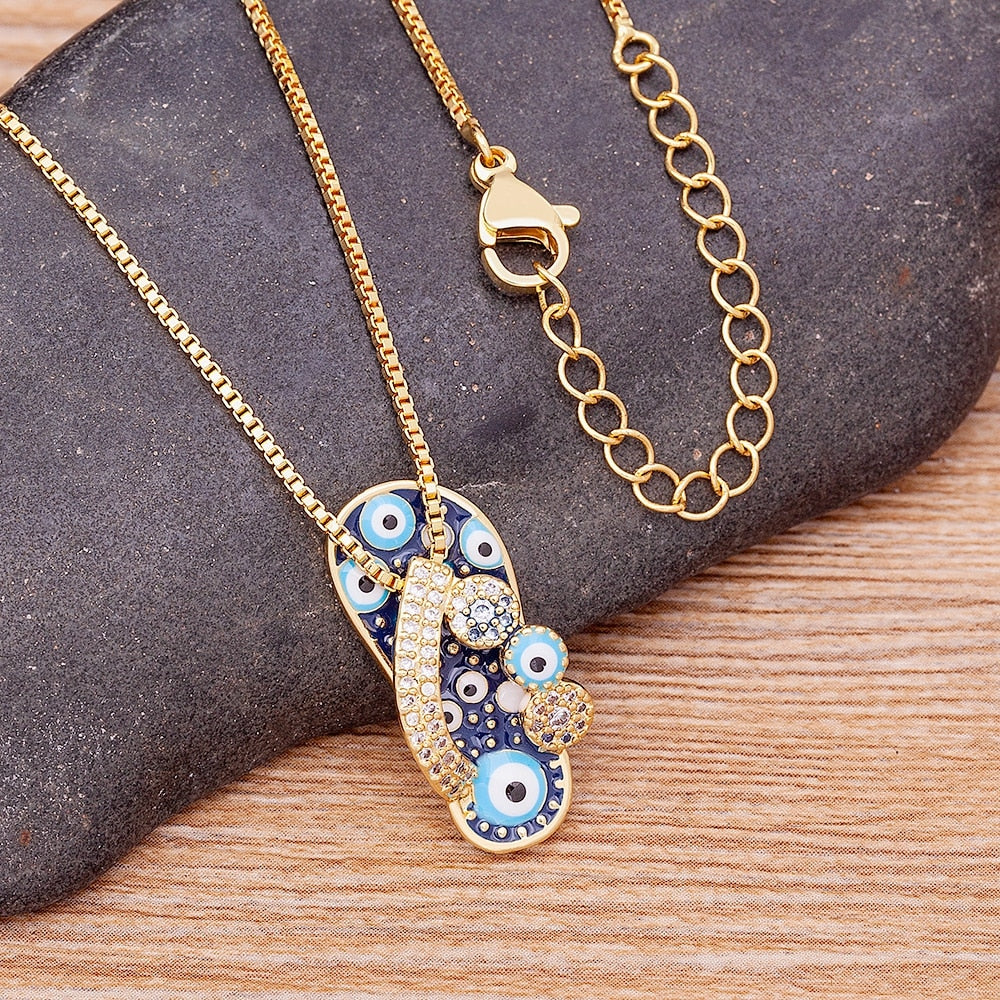 Pave Slipper Evil Eye Pendant Necklace