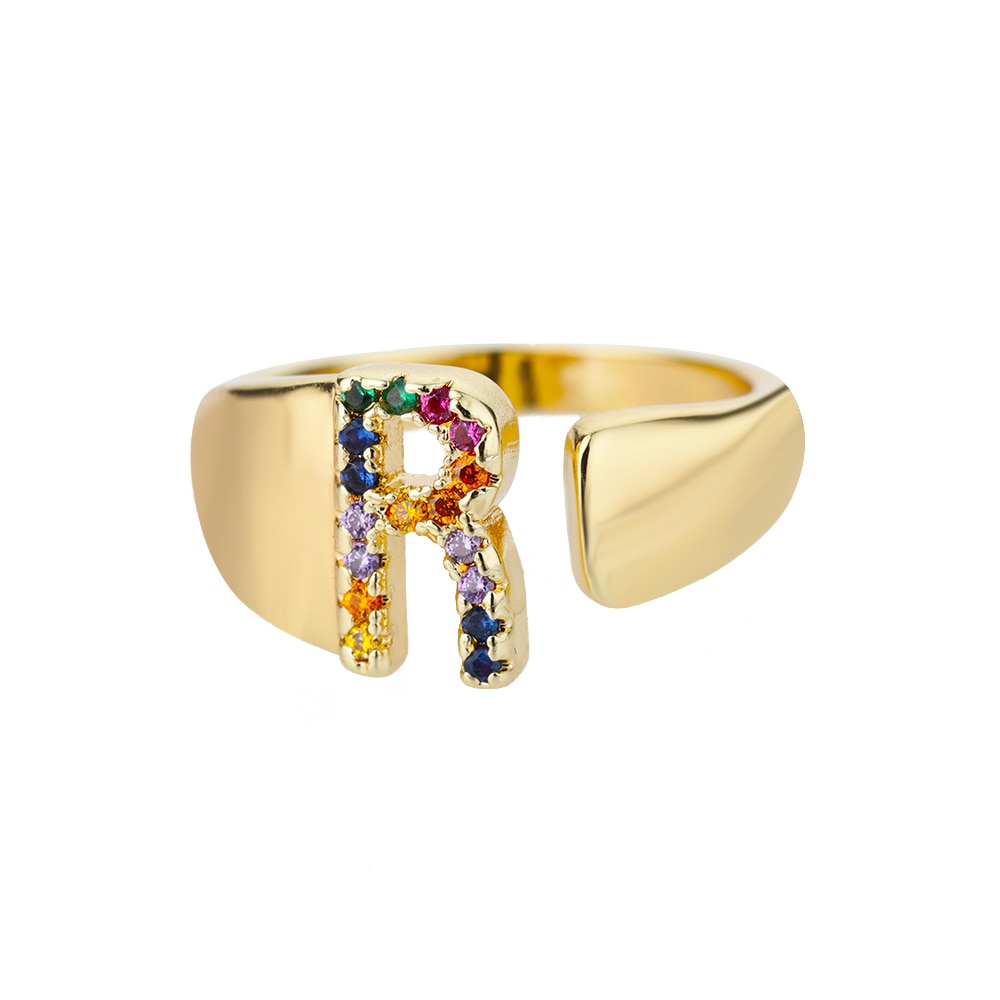 Rainbow Zircon Initial Ring