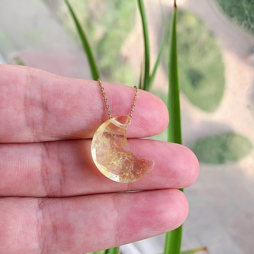 Minimalist Crystal Crescent Moon Pendant Necklace