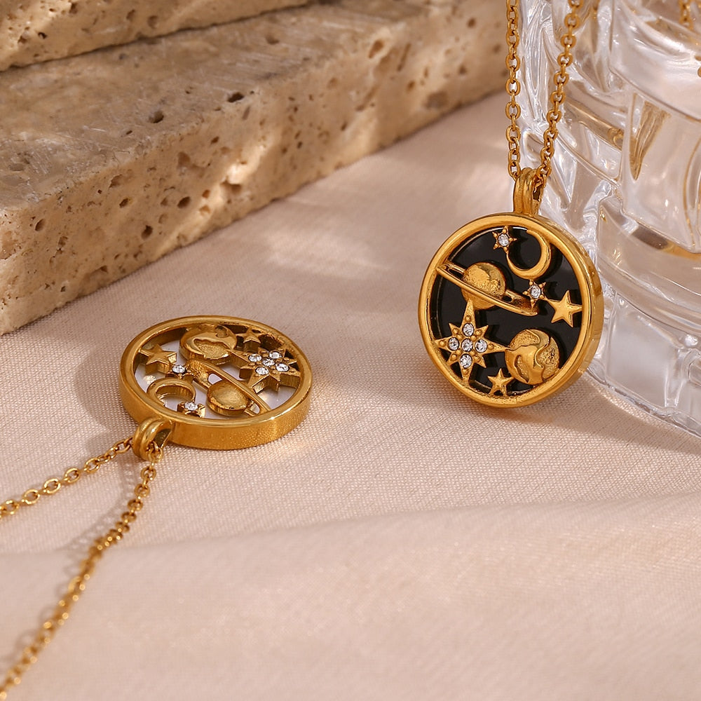 Round Disc Universe Pendant Necklace